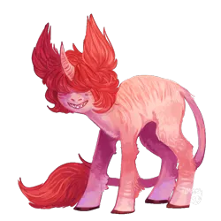 Size: 800x800 | Tagged: safe, artist:temary03, derpibooru import, oc, unofficial characters only, pony, unicorn, covering eyes, curved horn, horn, image, leonine tail, png, sharp teeth, simple background, smiling, solo, tail, teeth, transparent background