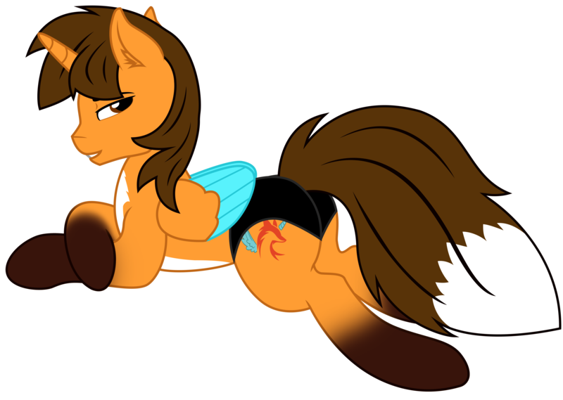 Size: 9461x6726 | Tagged: safe, artist:ejlightning007arts, derpibooru import, oc, oc:ej, alicorn, fox, fox pony, hybrid, pony, alicorn oc, base used, butt, clothes, coat markings, colored wings, ej foxy butt, horn, image, looking back, male, plot, png, pose, sexy, showing off, simple background, smiling, socks (coat marking), speedo, stallion, stupid sexy oc, swimsuit, transparent background, vector, wings