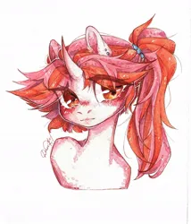 Size: 926x1080 | Tagged: safe, artist:dorry, derpibooru import, oc, unofficial characters only, pony, unicorn, bust, curved horn, horn, image, jpeg, looking at you, portrait, scan, scanned, simple background, solo, traditional art, unicorn oc, watercolor painting, white background