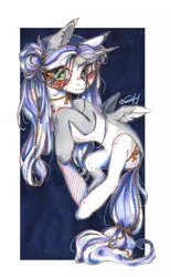 Size: 670x1080 | Tagged: safe, artist:dorry, derpibooru import, oc, unofficial characters only, alicorn, pony, alicorn oc, gold, horn, image, jpeg, looking at you, marker drawing, partial background, simple background, solo, traditional art, white background, wings