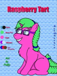 Size: 1663x2239 | Tagged: safe, artist:puffydearlysmith, derpibooru import, oc, oc:raspberry tart, pony, unicorn, blank flank, braid, braided ponytail, braided tail, female, filly, foal, glasses, image, png, ponytail, reference sheet, smiling, tail