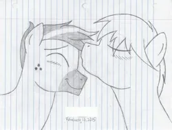 Size: 3116x2372 | Tagged: safe, artist:xyclone, derpibooru import, oc, oc:blank slate, oc:velocity, unofficial characters only, pony, blushing, gay, image, jpeg, kissing, male, stallion, traditional art
