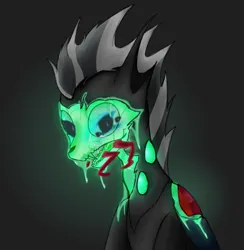 Size: 2475x2531 | Tagged: grimdark, artist:ashel_aras, derpibooru import, oc, unofficial characters only, changeling, monster pony, black background, blood, bust, changeling oc, claws, crazy eyes, crazy face, death threat, faic, fangs, green blood, image, liquid, looking at you, male, monster, open mouth, parasite, png, portrait, shell, simple background, slime, solo, story, threat