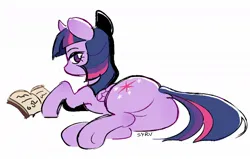 Size: 1100x700 | Tagged: suggestive, artist:survya, derpibooru import, twilight sparkle, twilight sparkle (alicorn), alicorn, pony, book, butt, colored sketch, doodle, female, image, jpeg, looking at you, looking back, plot, rear view, simple background, solo, the ass was fat, twibutt, white background