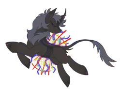 Size: 2160x1620 | Tagged: safe, artist:beetlebonez, derpibooru import, oc, oc:gloworm, unofficial characters only, changeling, kirin, changeling oc, curved horn, eyes closed, gray coat, gray mane, horn, hybrid oc, image, kirin oc, leaping, png, prancing, simple background, smiling, transparent background, turned head