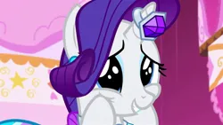 Size: 1920x1080 | Tagged: safe, derpibooru import, screencap, rarity, pony, unicorn, simple ways, clothes, cute, dress, female, horn, horn ring, image, jewelry, jpeg, mare, raribetes, ring, smiling, solo, squishy cheeks, wide eyes