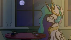 Size: 900x506 | Tagged: safe, artist:memeancholy, derpibooru import, princess celestia, alicorn, pony, image, jpeg, mare in the moon, moon, sad, solo