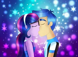 Size: 1957x1441 | Tagged: safe, artist:corlycolor, derpibooru import, flash sentry, sci-twi, twilight sparkle, human, equestria girls, duo, female, flashlight, image, jpeg, kissing, male, sciflash, shipping, straight