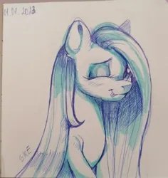 Size: 2039x2160 | Tagged: safe, artist:ske, derpibooru import, pony, :p, hair over one eye, image, jpeg, looking at you, one eye closed, pen drawing, sketch, smiling, solo, tongue out, traditional art, wink, winking at you