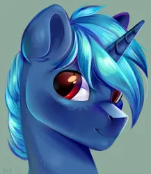 Size: 2360x2720 | Tagged: safe, artist:ske, derpibooru import, oc, unofficial characters only, pony, unicorn, bust, hair over one eye, image, jpeg, looking at you, portrait, smiling, solo