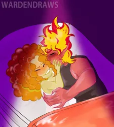 Size: 1031x1145 | Tagged: suggestive, alternate version, artist:wardensballs, derpibooru import, adagio dazzle, sunset shimmer, female, half r63 shipping, image, jpeg, male, rule 63, shipping, straight, sunset glare, sunset satan