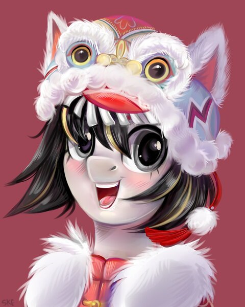 Size: 1200x1500 | Tagged: safe, artist:ske, derpibooru import, oc, unofficial characters only, dragon, eastern dragon, pony, clothes, costume, hat, image, jpeg, looking at you, open mouth, open smile, smiling, solo