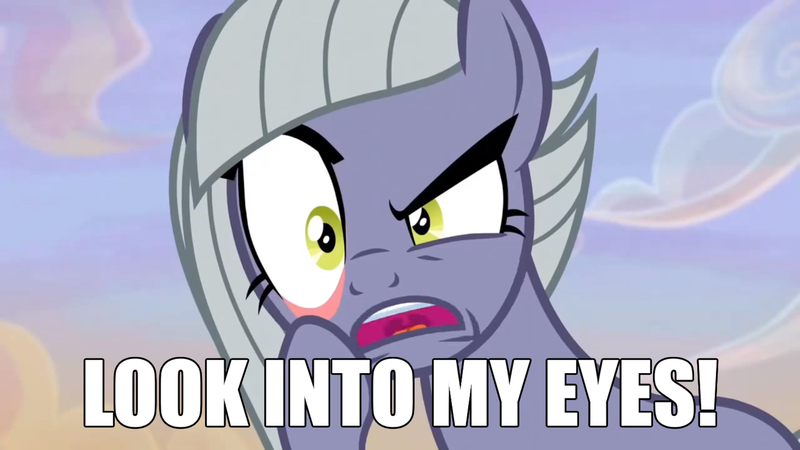 Size: 2190x1232 | Tagged: safe, derpibooru import, edit, edited screencap, screencap, limestone pie, earth pony, pony, hearthbreakers, caption, eye, eyelid pull, eyes, ghost rider, image, image macro, looking at you, meme, png, staring into your soul, text, text edit