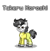 Size: 172x176 | Tagged: safe, artist:dematrix, derpibooru import, oc, oc:takeru koroshi, unofficial characters only, pony, unicorn, pony town, clothes, image, male, pixel art, png, simple background, solo, transparent background