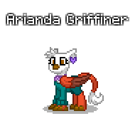 Size: 190x170 | Tagged: safe, artist:dematrix, derpibooru import, oc, oc:arianda griffiner, unofficial characters only, gryphon, pony, pony town, clothes, female, image, pixel art, png, simple background, solo, transparent background