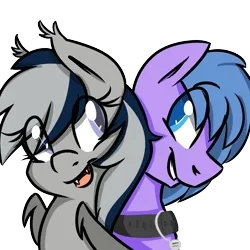 Size: 2500x2500 | Tagged: safe, artist:themodpony, derpibooru import, oc, oc:daturea eventide, oc:feather freight, unofficial characters only, bat pony, pegasus, bat pony oc, bat wings, bust, collar, duo, image, looking at each other, pegasus oc, pet tag, png, portrait, simple background, transparent background, wings