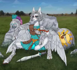 Size: 2303x2098 | Tagged: safe, derpibooru import, oc, oc:light knight, pegasus, equestria at war mod, armor, armor skirt, clothes, fantasy class, greece, greek, guard, helmet, image, implied princess celestia, knight, military, military uniform, png, roman, shield, skirt, spartan, sun, sword, underwear, uniform, warrior, weapon