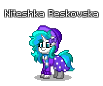 Size: 212x176 | Tagged: safe, artist:dematrix, derpibooru import, oc, oc:niteshka reskovska, unofficial characters only, pony, unicorn, pony town, clothes, female, image, pixel art, png, simple background, solo, transparent background