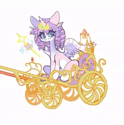 Size: 820x826 | Tagged: safe, artist:batthsalts, derpibooru import, oc, unofficial characters only, pony, unicorn, chariot, image, jewelry, jpeg, magic wand, solo, spread wings, tiara, wand, wings