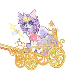 Size: 794x818 | Tagged: safe, alternate version, artist:batthsalts, derpibooru import, oc, unofficial characters only, pony, unicorn, chariot, clothes, dress, image, jewelry, jpeg, magic wand, solo, spread wings, tiara, wand, wings