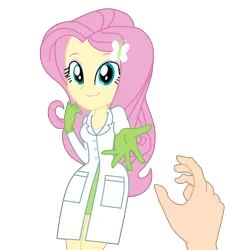 Size: 1784x1930 | Tagged: safe, artist:yaya54320bases, part of a set, fluttershy, equestria girls, base used, clothes, fluttershy (eg), fluttershy (eqg), gloves, image, lab coat, medical gloves, offering hand, png, rubber gloves, scientist, take my hand