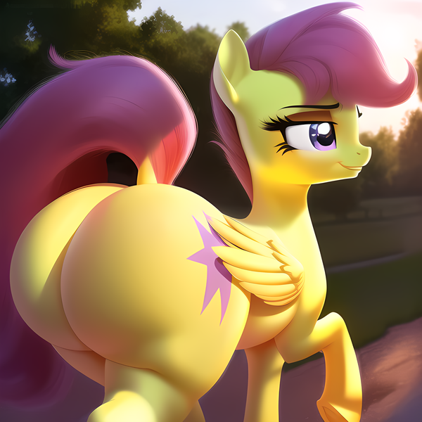 Size: 2560x2560 | Tagged: suggestive, derpibooru import, machine learning generated, novelai, stable diffusion, scootaloo, pegasus, butt, buttcheeks, clothes, hooves, huge butt, image, large butt, png, scootabutt, socks, the ass was fat, thigh highs, thighs, walking