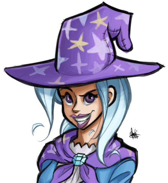 Size: 691x750 | Tagged: safe, artist:theartrix, derpibooru import, trixie, human, bust, female, grin, humanized, image, lipstick, looking at you, png, simple background, smiling, smiling at you, solo, transparent background