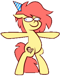Size: 1002x1200 | Tagged: safe, artist:threetwotwo32232, derpibooru import, oc, oc:brushie, unofficial characters only, earth pony, pony, animated, dancing, female, gif, hat, image, mare, party hat, simple background, solo, transparent background