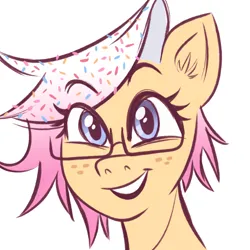 Size: 1578x1578 | Tagged: safe, derpibooru import, oc, oc:poptarts, earth pony, pony, blue eyes, bust, earth pony oc, food, glasses, icon, image, png, poptart, portrait, profile picture, simple background, sprinkles, white background