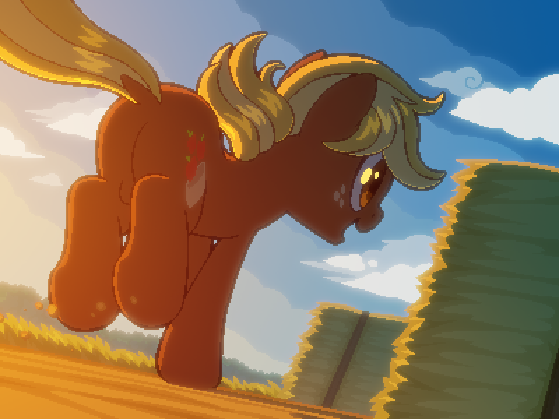 Size: 800x600 | Tagged: suggestive, artist:rangelost, derpibooru import, oc, oc:apple basket, unofficial characters only, earth pony, cyoa:d20 pony, balls, butt, casual nudity, cyoa, earth pony oc, haystack, image, nudity, pixel art, png, running, solo, story included
