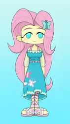 Size: 1143x2018 | Tagged: safe, artist:batipin, derpibooru import, fluttershy, equestria girls, chibi, gradient background, image, looking at you, no nose, no pupils, png, simple background