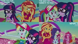 Size: 2000x1125 | Tagged: safe, derpibooru import, edit, edited screencap, editor:quoterific, screencap, applejack, fluttershy, pinkie pie, rainbow dash, rarity, sci-twi, sunset shimmer, twilight sparkle, equestria girls, equestria girls series, spring breakdown, spoiler:eqg series (season 2), humane five, humane seven, humane six, image, png