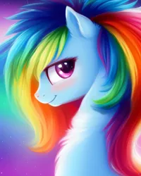 Size: 2048x2560 | Tagged: safe, artist:avalaz6214, derpibooru import, machine learning generated, purplesmart.ai, stable diffusion, rainbow dash, pony, blushing, bust, cute, derpibooru exclusive, female, fluffy, image, looking at you, png, portrait, smiling, solo