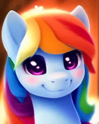 Size: 2048x2560 | Tagged: safe, artist:avalaz6214, derpibooru import, machine learning generated, purplesmart.ai, stable diffusion, rainbow dash, pony, blushing, bust, cute, derpibooru exclusive, female, image, looking at you, png, portrait, smiling, solo