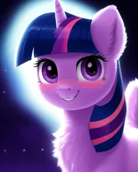 Size: 2048x2560 | Tagged: safe, artist:avalaz6214, derpibooru import, machine learning generated, purplesmart.ai, stable diffusion, twilight sparkle, pony, beautiful, bust, chest fluff, cute, derpibooru exclusive, female, image, looking at you, png, portrait, sky, smiling, solo, stars