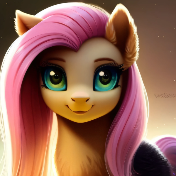 Size: 2048x2048 | Tagged: safe, artist:avalaz6214, derpibooru import, machine learning generated, purplesmart.ai, stable diffusion, fluttershy, pony, beautiful, bust, cute, derpibooru exclusive, female, hypnosis, image, looking at you, looking in soul, png, portrait, shyabetes, smiling, solo