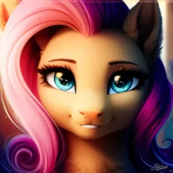 Size: 2048x2048 | Tagged: safe, artist:avalaz6214, derpibooru import, machine learning generated, purplesmart.ai, stable diffusion, fluttershy, pony, beautiful, bust, cute, derpibooru exclusive, female, image, looking at you, png, portrait, shyabetes, smiling, solo