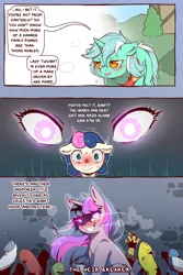 Size: 960x1440 | Tagged: suggestive, alternate version, artist:cold-blooded-twilight, derpibooru import, bon bon, lyra heartstrings, sweetie drops, twilight sparkle, cold blooded twilight, comic:cold storm, blushing, comic, dialogue, drool, glow, glowing eyes, image, png, shivering, speech bubble, sweat