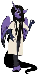 Size: 910x1740 | Tagged: safe, artist:brainiac, derpibooru import, oc, oc:brainiac, alicorn, anthro, pony, alicorn oc, alicornified, anthro oc, clothes, horn, image, lab coat, male, png, race swap, scientist, solo, stallion, wings