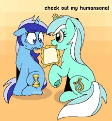 Size: 1136x1229 | Tagged: safe, artist:doodlesinky, derpibooru import, lyra heartstrings, minuette, pony, unicorn, duo, female, humie, image, jpeg, solo, that pony sure does love humans