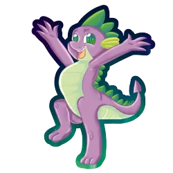 Size: 2000x2000 | Tagged: safe, artist:dankpegasista, derpibooru import, spike, dragon, derpibooru, arms in the air, baby, baby dragon, belly, big belly, big smile, claws, derpibooru exclusive, digital art, dragon tail, fangs, full body, green eyes, hands in the air, happy, highlights, image, krita, looking at you, male, meta, open mouth, outline, png, raised leg, scales, shading, sharp teeth, simple background, simple shading, smiling, smiling at you, solo, standing, standing on one leg, tail, teeth, transparent background, upright, wingless