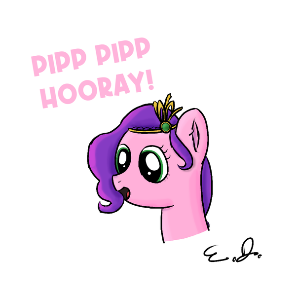 Size: 1080x1080 | Tagged: safe, artist:everydaydashie, derpibooru import, pipp petals, pegasus, pony, bust, crown, female, g5, image, jewelry, mare, open mouth, open smile, pipp pipp hooray, png, regalia, signature, simple background, smiling, solo, talking, text, white background