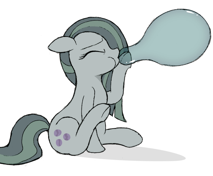 Size: 1967x1633 | Tagged: safe, artist:mizhisha, derpibooru import, marble pie, pony, balloon, blowing up balloons, cute, eyes closed, image, inflating, marblebetes, png, puffy cheeks, simple background, sitting, solo