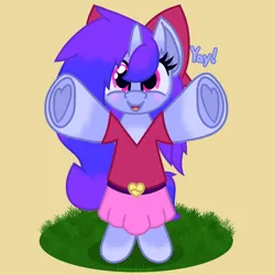 Size: 5000x5000 | Tagged: safe, artist:silvaqular, derpibooru import, oc, oc:qular, unofficial characters only, belt, belt buckle, blurple, bow, chest fluff, clothes, cuddly, fluffy, gradient hooves, gradient mane, hug, image, offering, png, shirt, skirt, smiling, solo