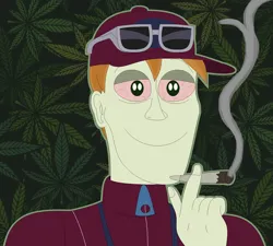 Size: 1680x1512 | Tagged: safe, artist:nathaniel718, derpibooru import, coach rommel, equestria girls, blaze it, cap, clothes, drugs, hat, image, male, png, smoke weed erryday, smoking, solo