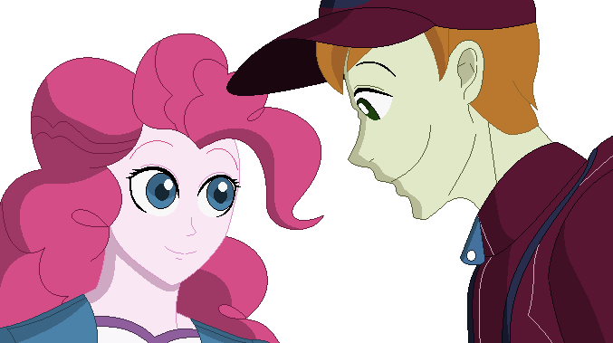 Size: 677x379 | Tagged: safe, artist:nathaniel718, derpibooru import, coach rommel, pinkie pie, human, equestria girls, cap, clothes, female, hat, image, looking at each other, looking at someone, male, png, shipping, simple background, white background