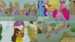 Size: 2000x1125 | Tagged: safe, derpibooru import, edit, edited screencap, editor:quoterific, screencap, amethyst star, berry punch, berryshine, caramel, carrot top, cheese sandwich, cherry berry, cloud kicker, coco crusoe, cotton cloudy, daisy, doctor whooves, emerald green, flower wishes, golden harvest, green gem, lily, lily valley, linky, liza doolots, meadow song, merry may, minuette, petunia, pinkie pie, rainbow dash, rainbowshine, roseluck, royal riff, ruby pinch, sassaflash, shoeshine, sunshower raindrops, time turner, tootsie flute, tornado bolt, twilight sky, twilight sparkle, twinkleshine, written script, pinkie pride, flower trio, image, png