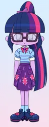 Size: 767x1976 | Tagged: safe, artist:batipin, derpibooru import, twilight sparkle, equestria girls, chibi, gradient background, image, no nose, png, simple background