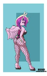 Size: 634x1024 | Tagged: suggestive, artist:bucked, derpibooru import, princess cadance, alicorn, anthro, bunny suit, clothes, image, jpeg, solo