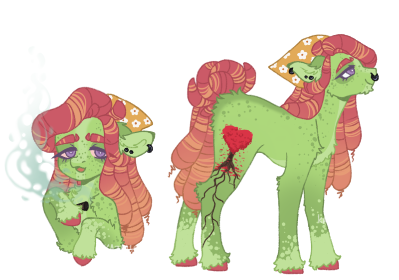 Size: 1239x872 | Tagged: safe, artist:kazmuun, derpibooru import, tree hugger, pony, alternate design, dreadlocks, image, nose piercing, nose ring, piercing, png, quadrupedal, simple background, solo, transparent background, twitterina design